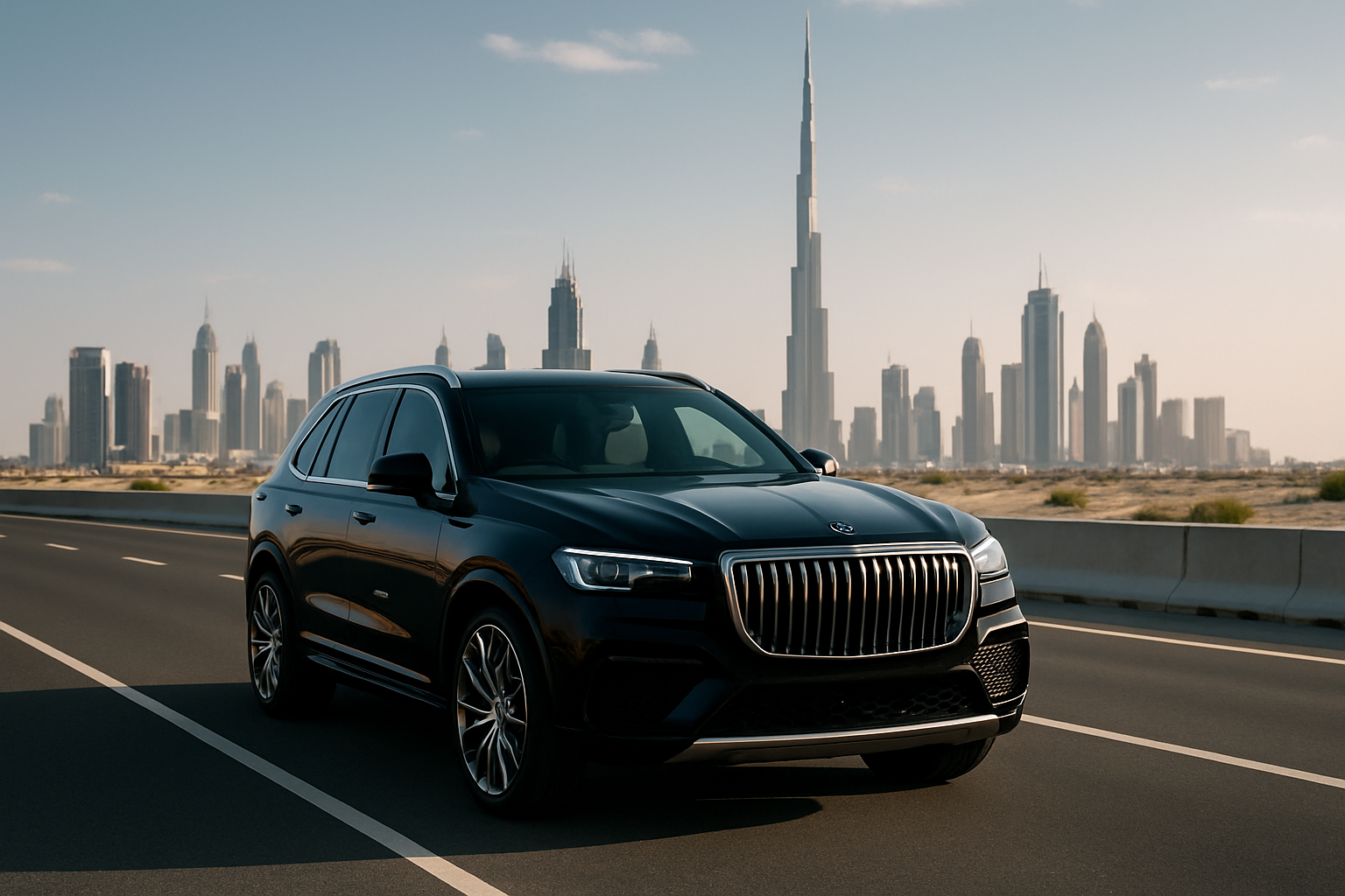 Luxury car ready for road travel in Dubai