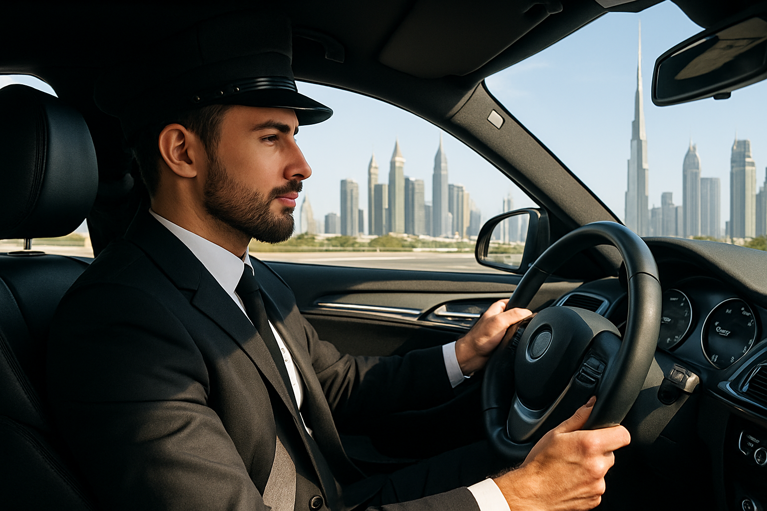Professional chauffeur driving in Dubai